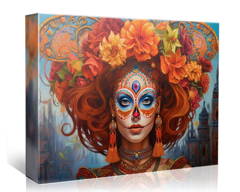 Day of the Dead Canvas – Large Floral Skull Canvas Print | Mexican Heritage Art