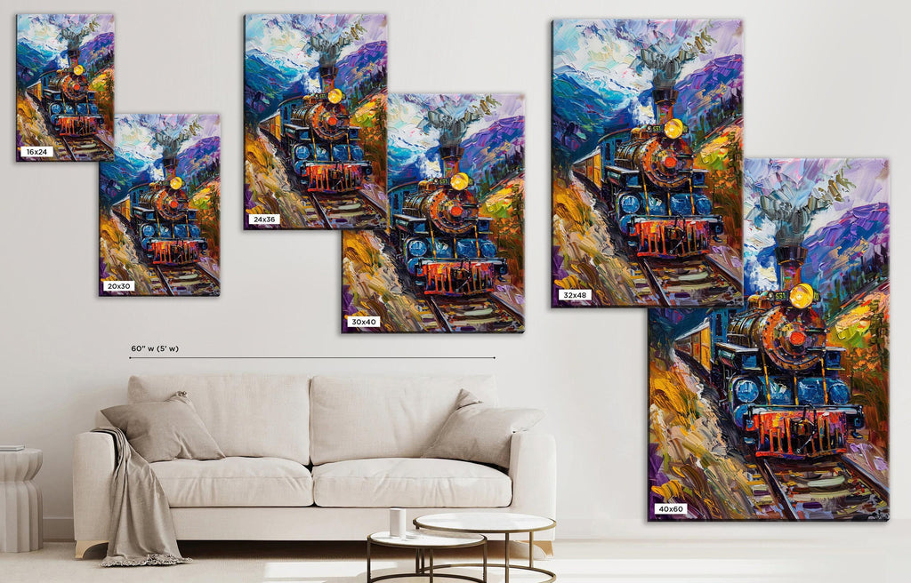 Vintage Train Painting – Classic Locomotive Art on Extra Large Canvas Print