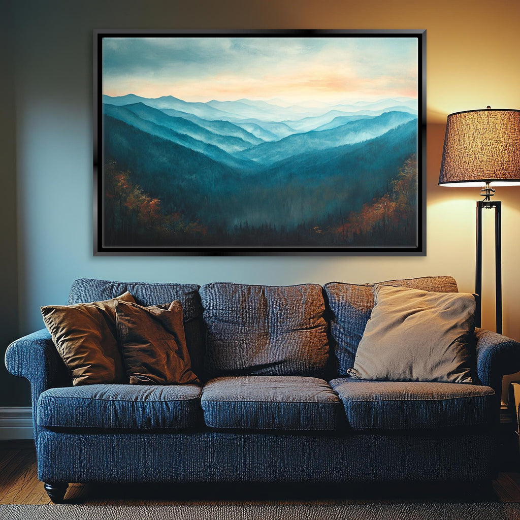 Great Smoky Mountains Canvas - Extra Large Framed Mountain Range Art, Ready to Hang