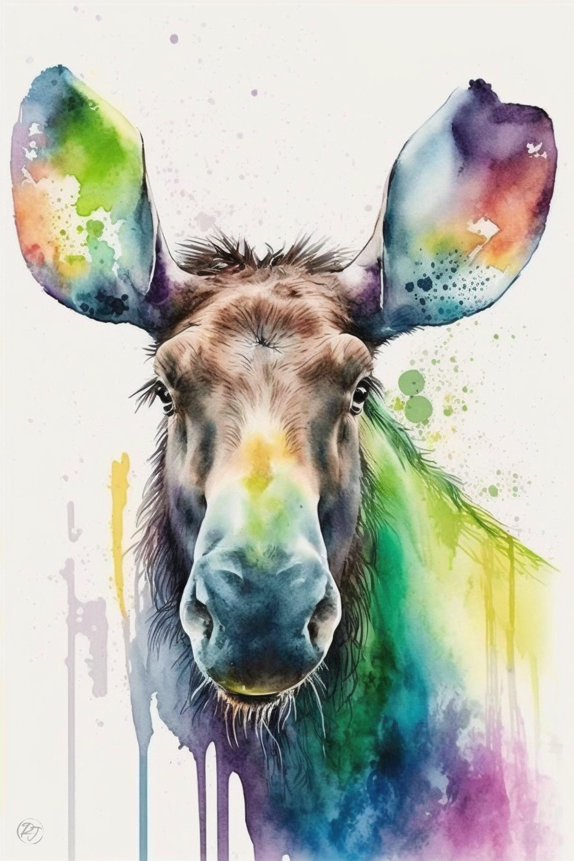 Majestic Moose: Watercolor Moose Wall Art Print, Giclee Print on Canvas, Artist Paper, Watercolor Paper, Available in Extra Large Sizes