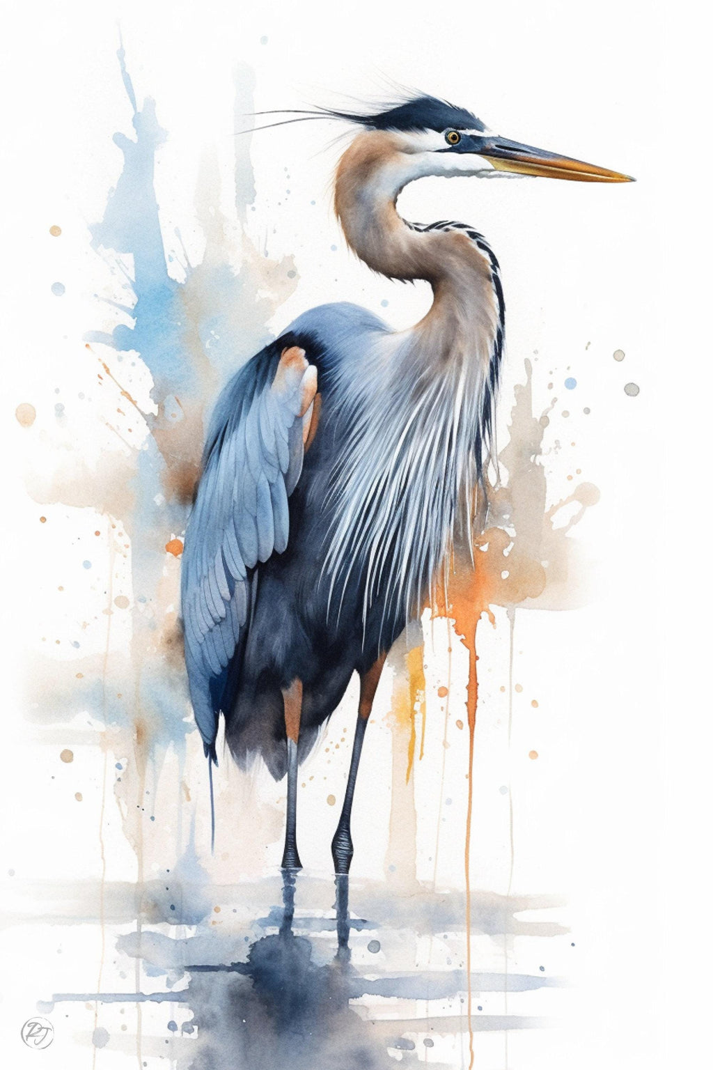 Blue Majesty: Blue Heron Watercolor Wall Art, Giclee Print on Canvas, Artist Paper, Watercolor Paper, Available in Extra Large Sizes