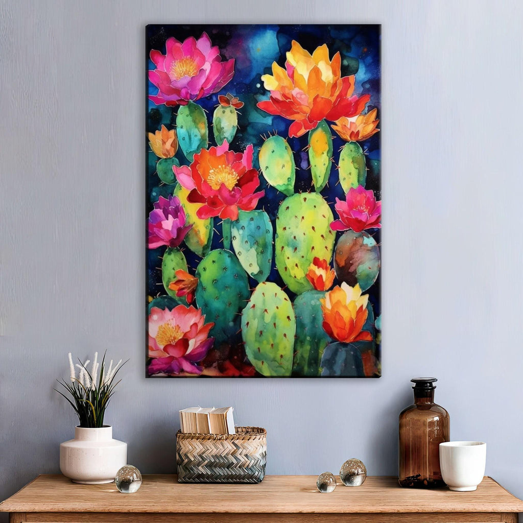 Mexican Pueblo Cactus – Southwest Wall Art | Watercolor Giclée Print on Gallery Wrapped Canvas