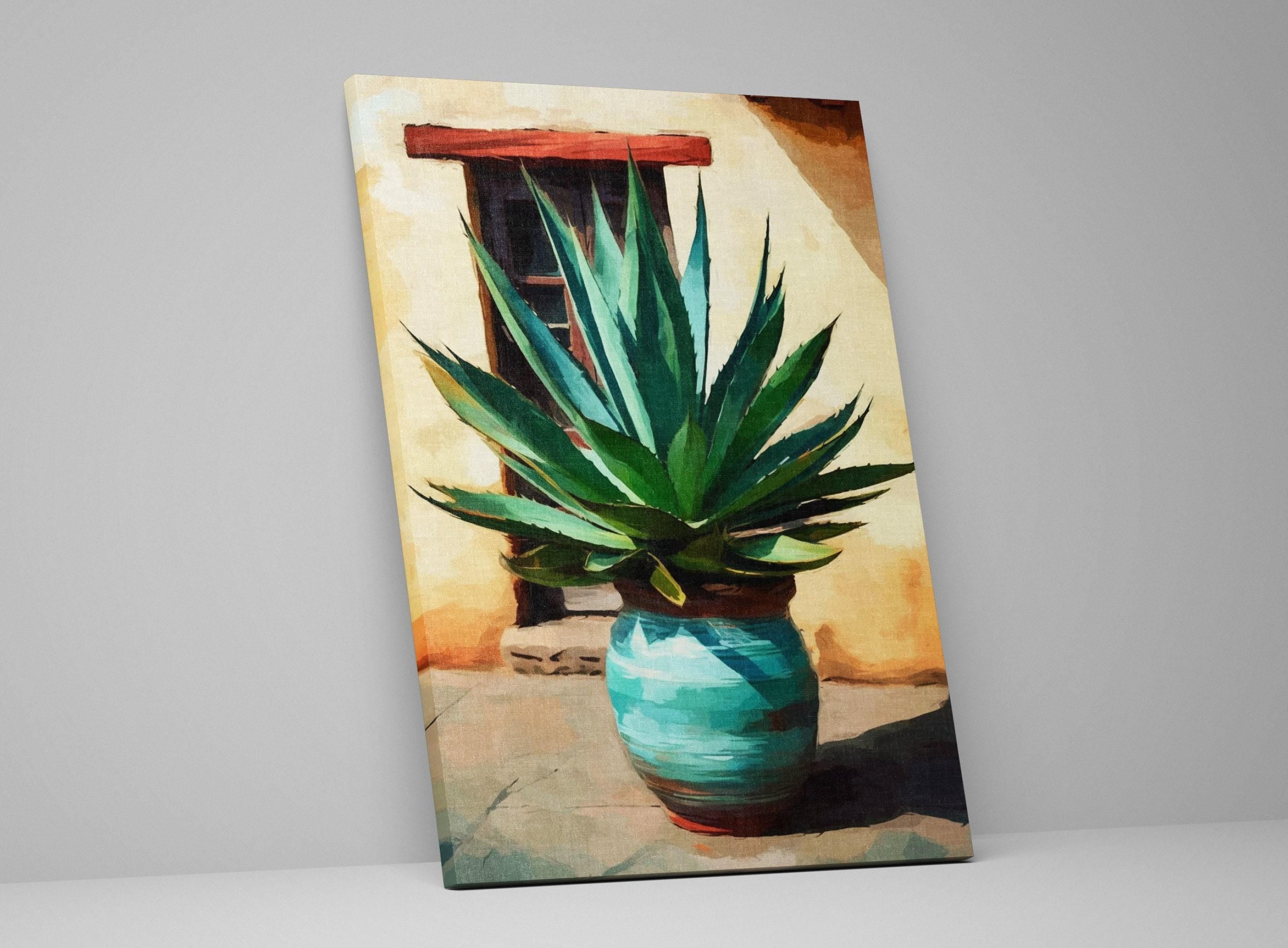 Southwest Canvas Painting – Large Giclee Print Desert Landscape Art with Agave Plant