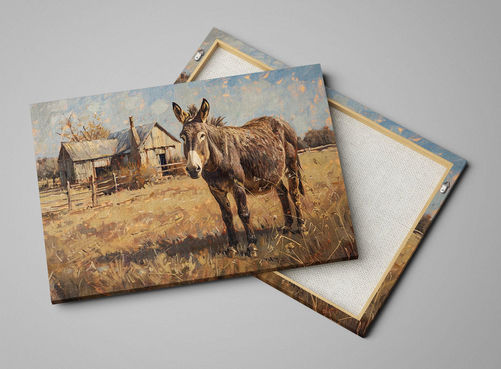 Rustic Texas Donkey Art – Large Gallery Wrapped Canvas | Western Ranch Decor