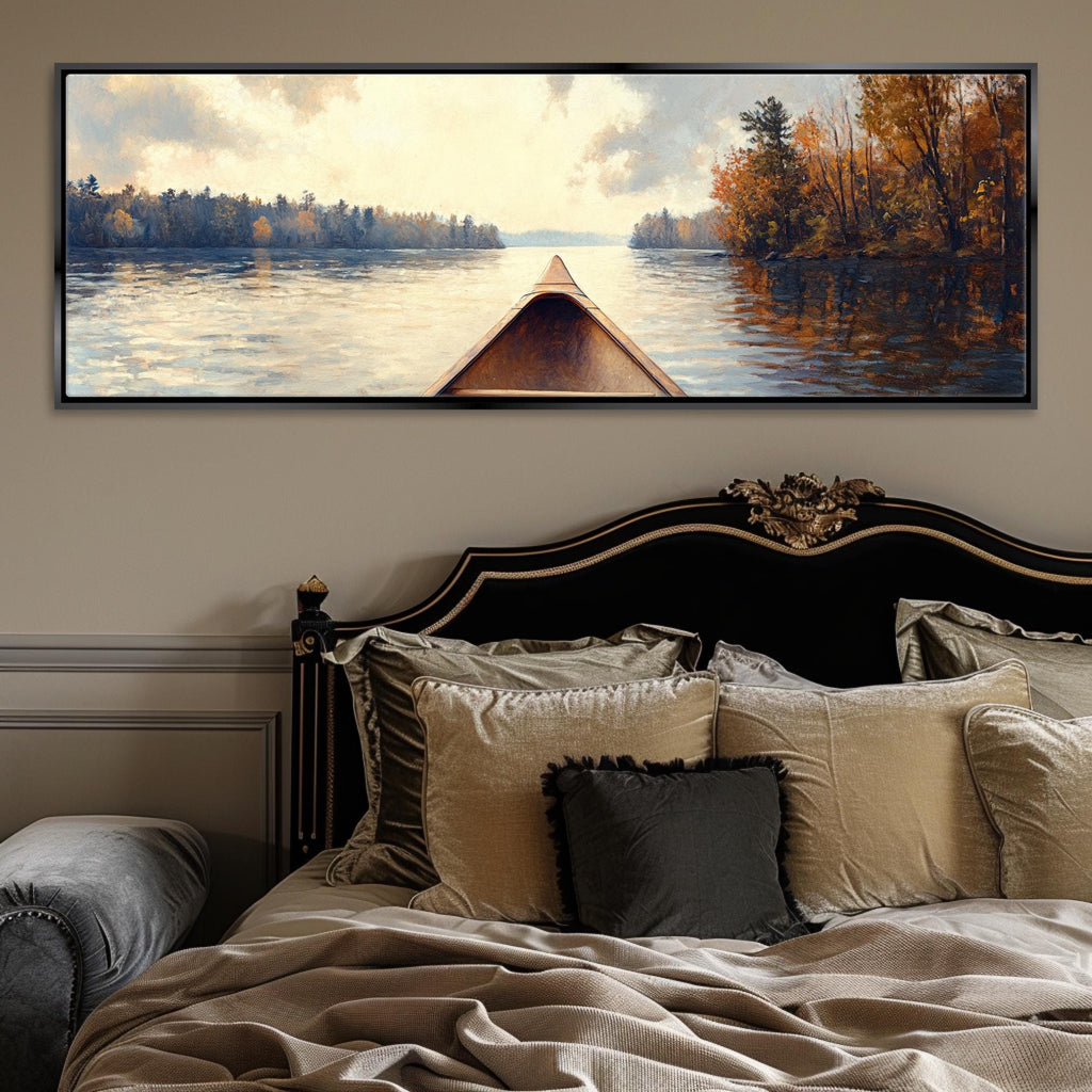 a painting of a boat on a lake