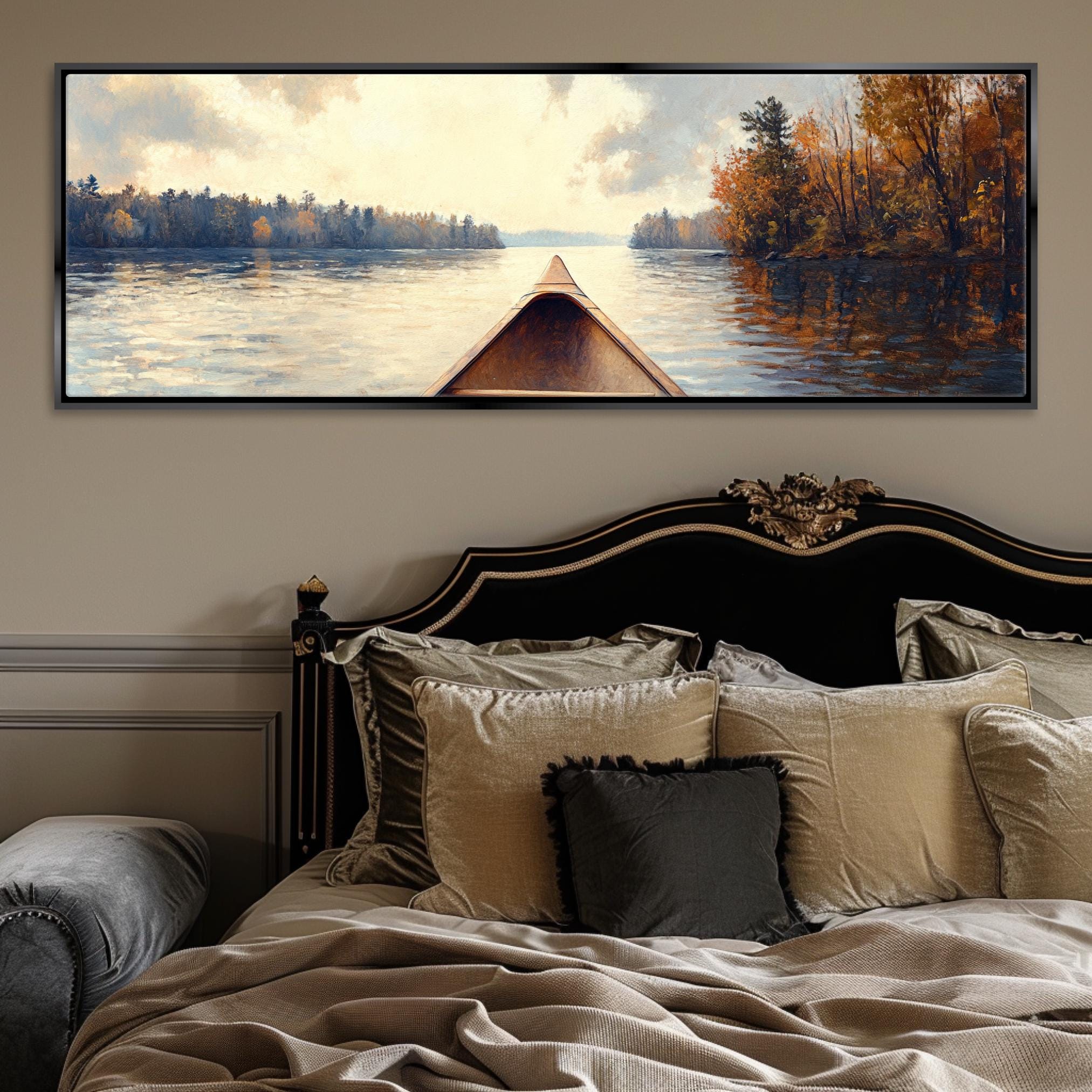 a painting of a boat on a lake