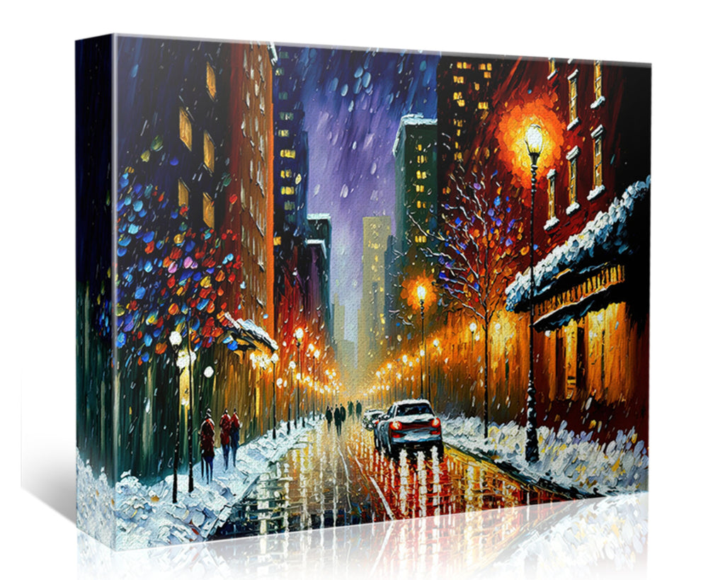 New York Snow Canvas – Cityscape Wall Art With Wooden Frame & Acid Free Ink Print