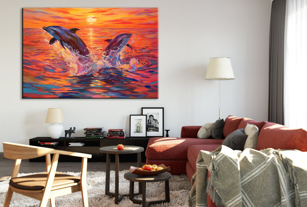 Dolphin Canvas Art – Large Graceful Dolphin Painting on Gallery Ready Canvas Print