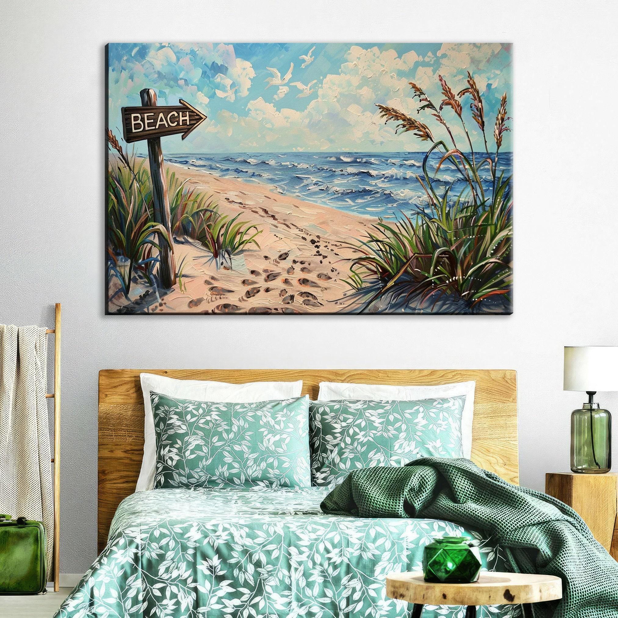 Beach Sign Wall Art – Coastal Wall Art on Gallery Wrapped Canvas, Large Sandy Shore Picture