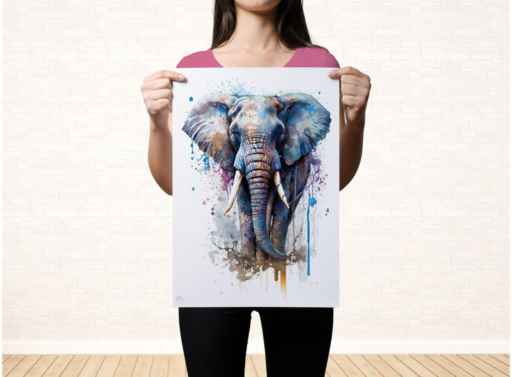 Elephant Majesty: Wildlife Watercolor Painting, Giclee Print on Canvas, Artist Paper, Watercolor Paper, Available in Extra Large Sizes