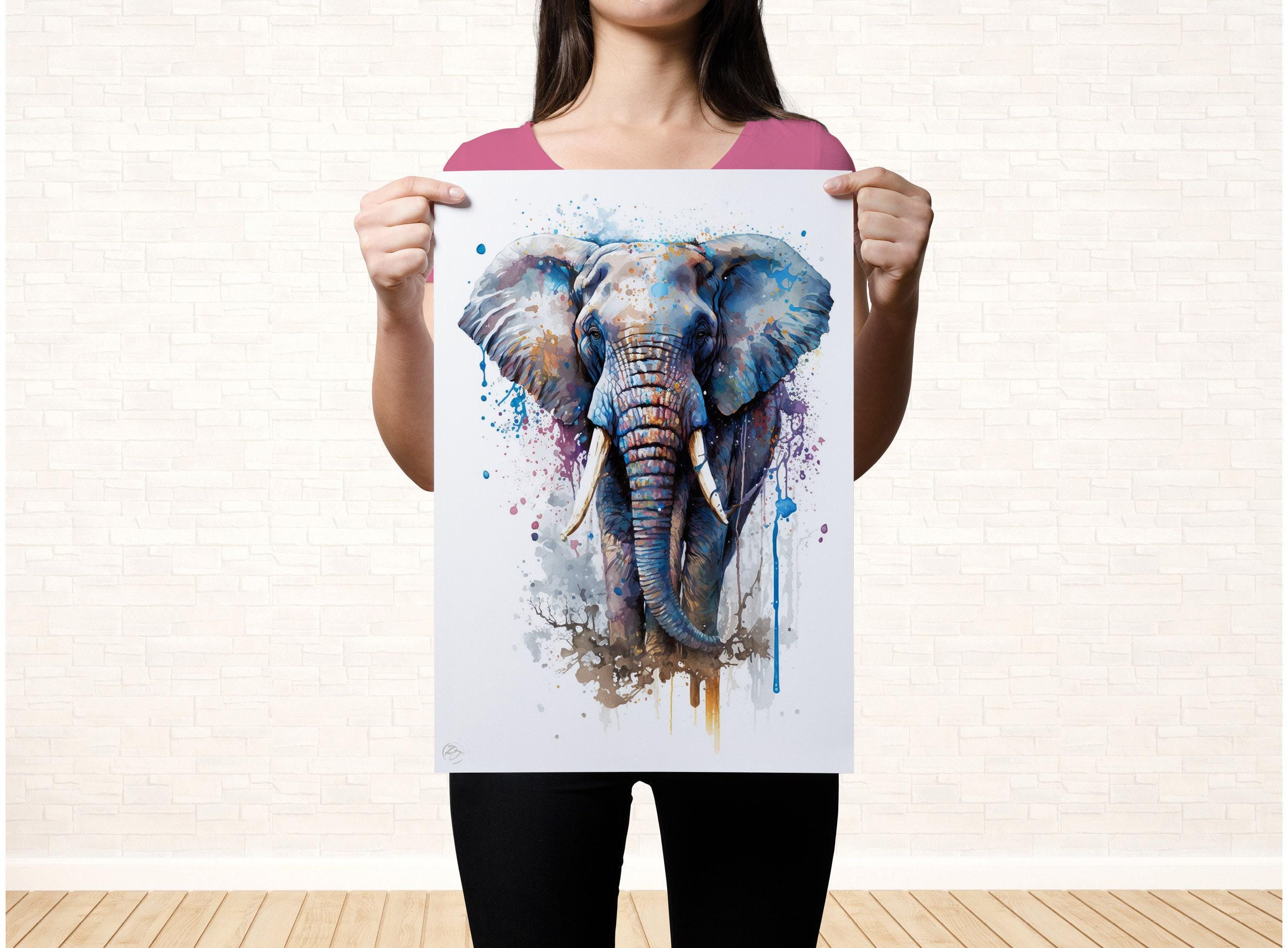 Elephant Majesty: Wildlife Watercolor Painting, Giclee Print on Canvas, Artist Paper, Watercolor Paper, Available in Extra Large Sizes