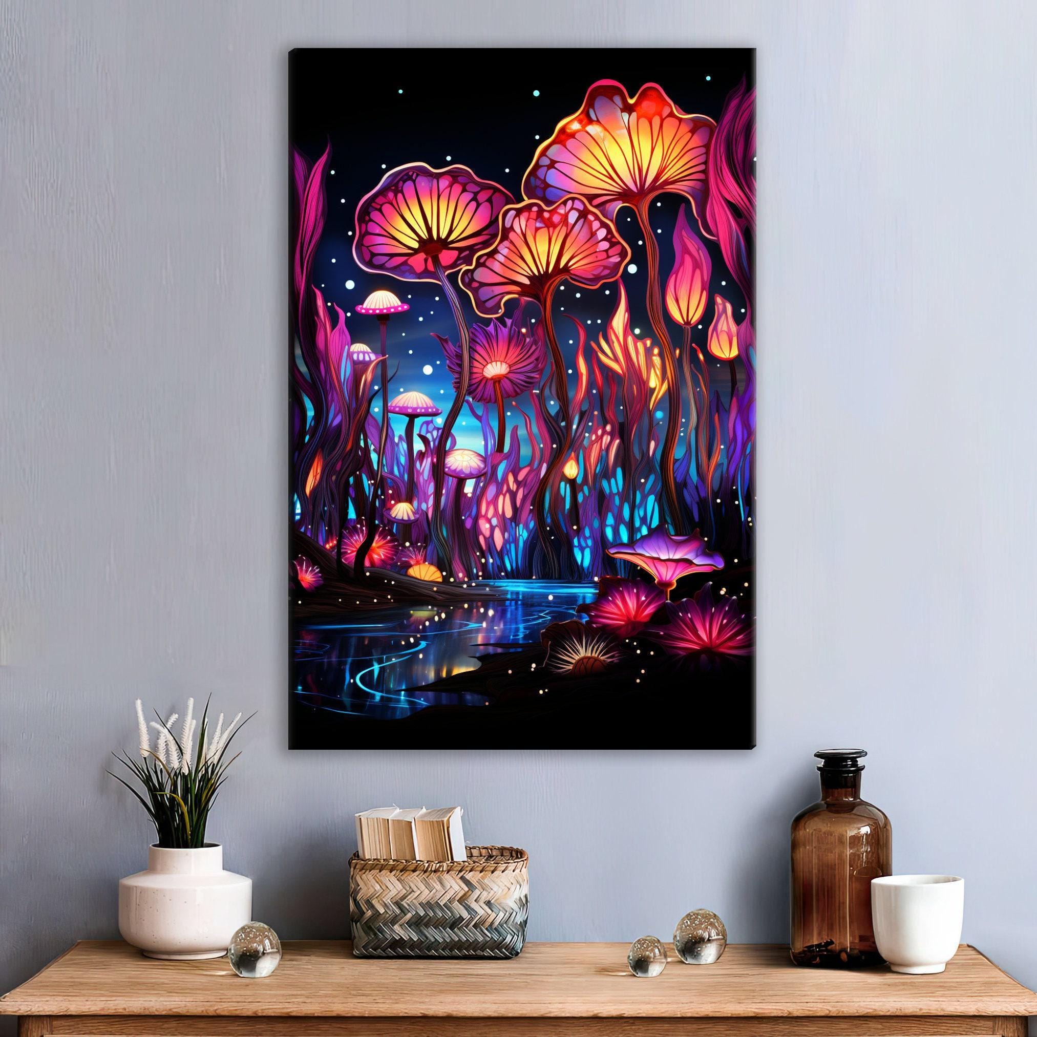 Mushroom Trip Canvas – Psychedelic Mushroom Art on Large Gallery Wrapped Canvas Wall Art