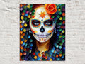 Sugar Skull Canvas – Dia De Los Muertos Art | Vibrant Flower Skull Print