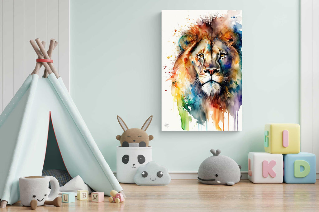 Lion Watercolor Art Print, Nursery Animal Canvas Print, Wildlife Decor, Framed Kids Wall Art