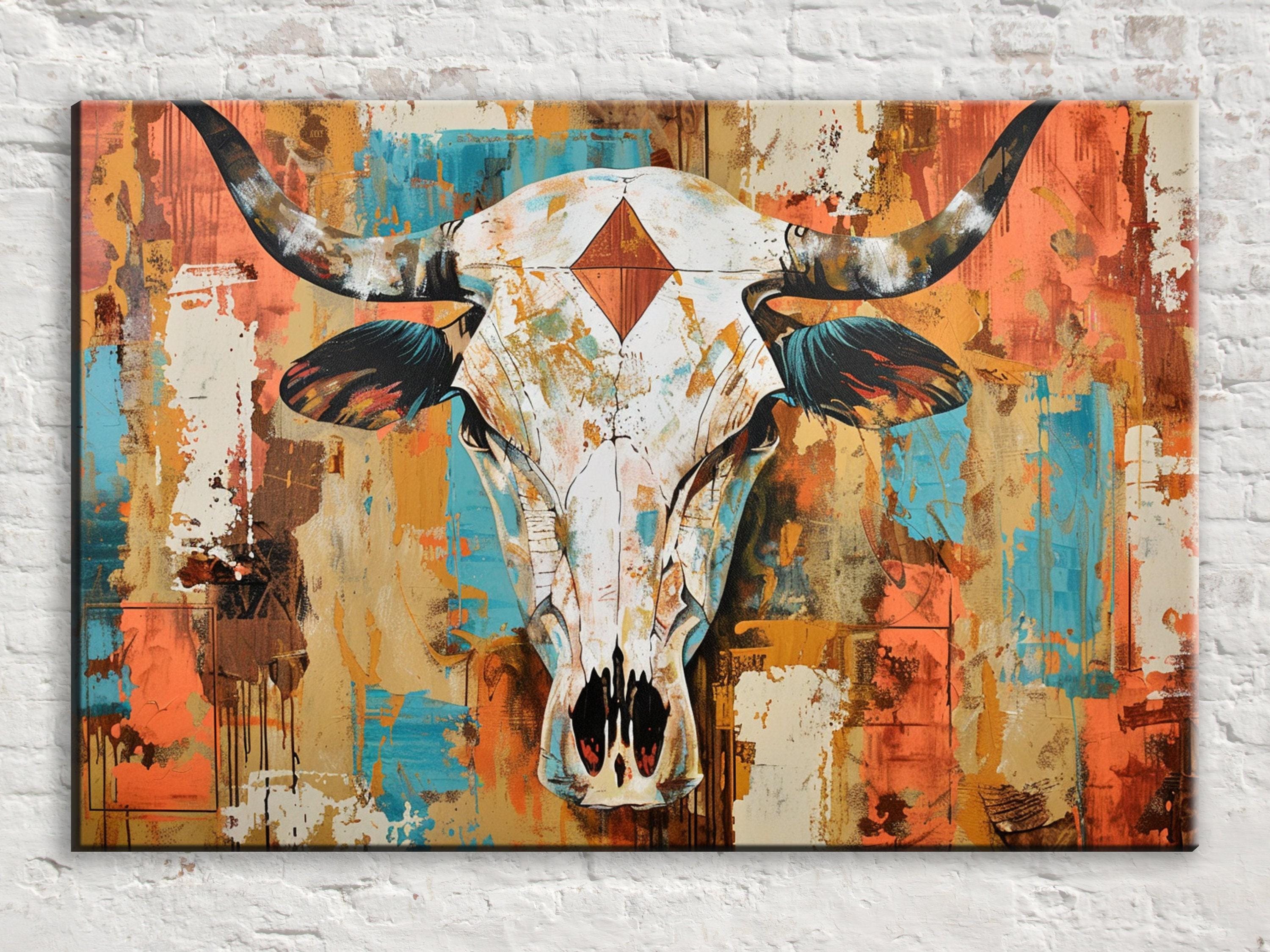 Texas Cow Skull Art | Rustic Wall Art on Gallery Wrapped Canvas - Large Print