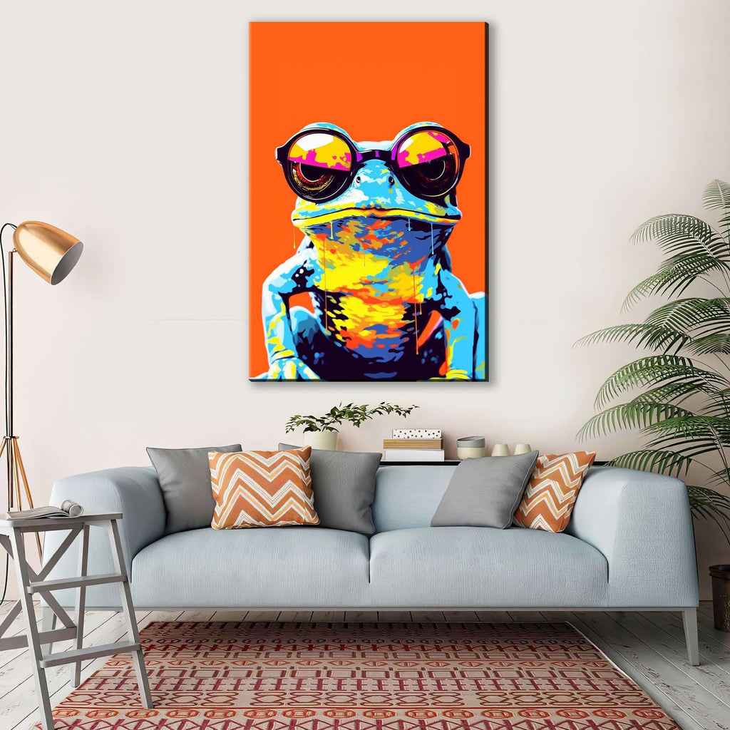 Hipster Frog Canvas – Large Gallery Wrapped Canvas Print with Funny Frog Art