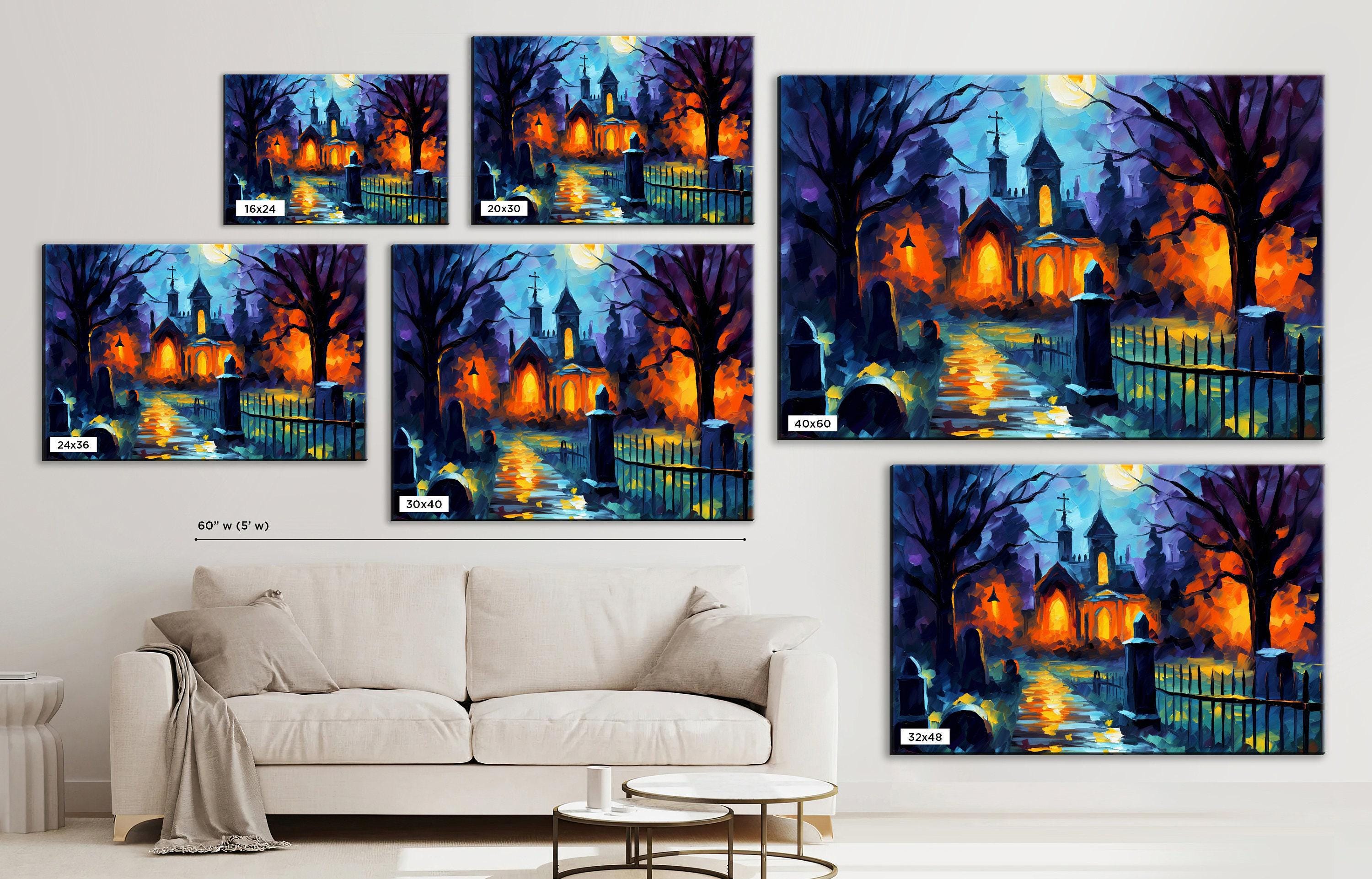 Halloween Wall Art - Spooky Graveyard Large Canvas Print | Gallery Wrapped Artist Canvas