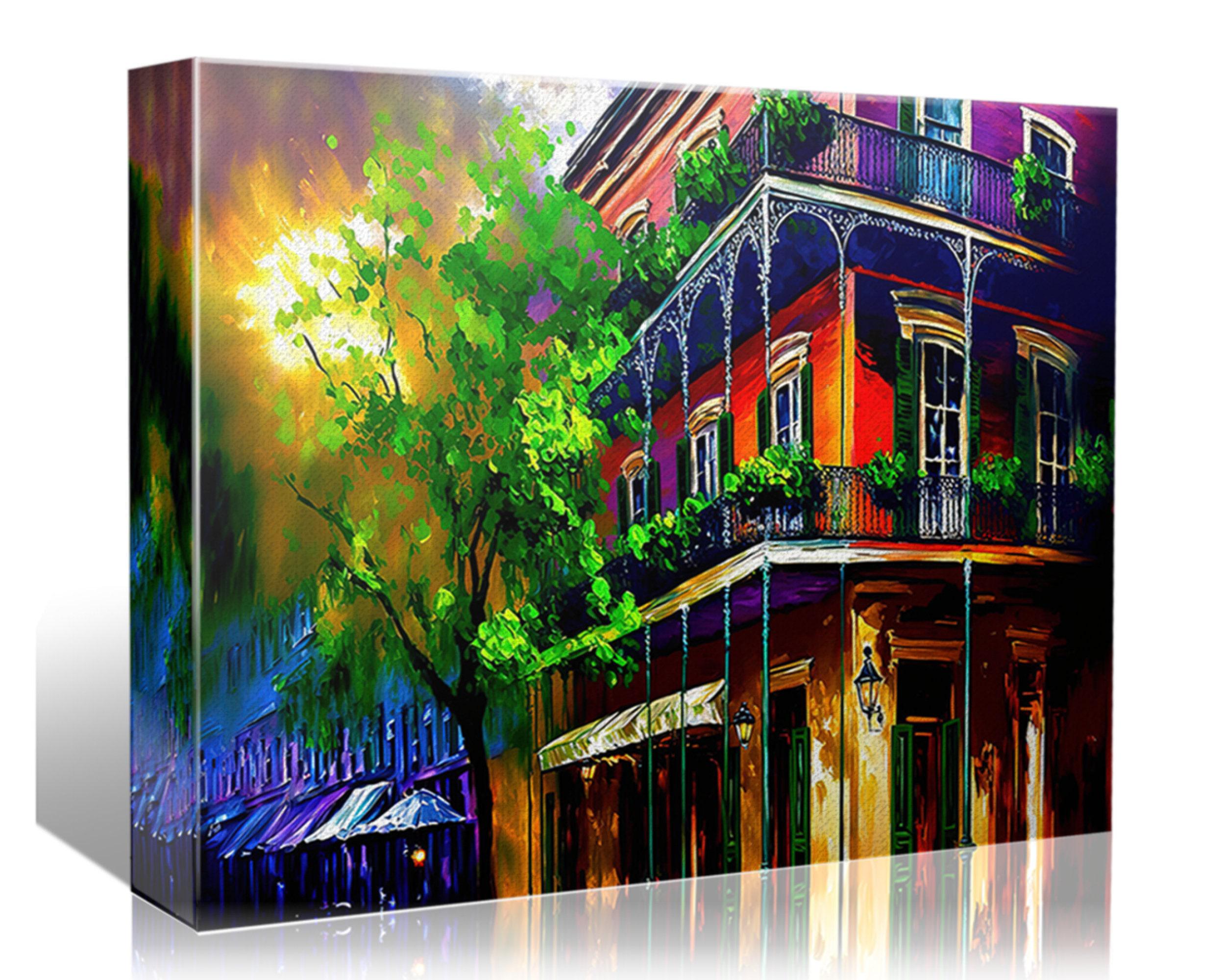 New Orleans Canvas Art – French Quarter Painting | Bourbon Street Balcony Decor