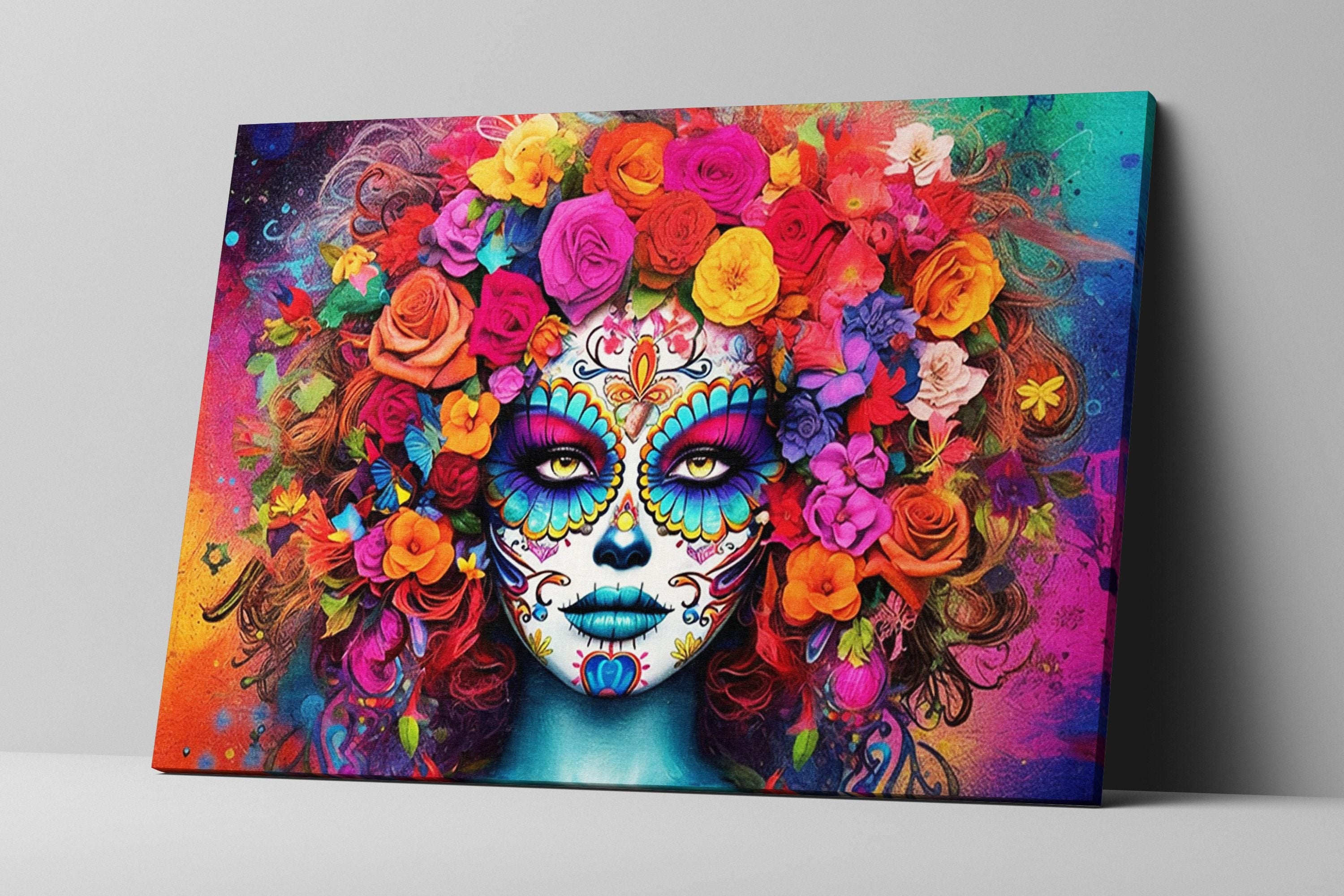 Day of the Dead Art – Large Canvas Sugar Skull Wall Art | Vibrant Mexican Heritage Decor