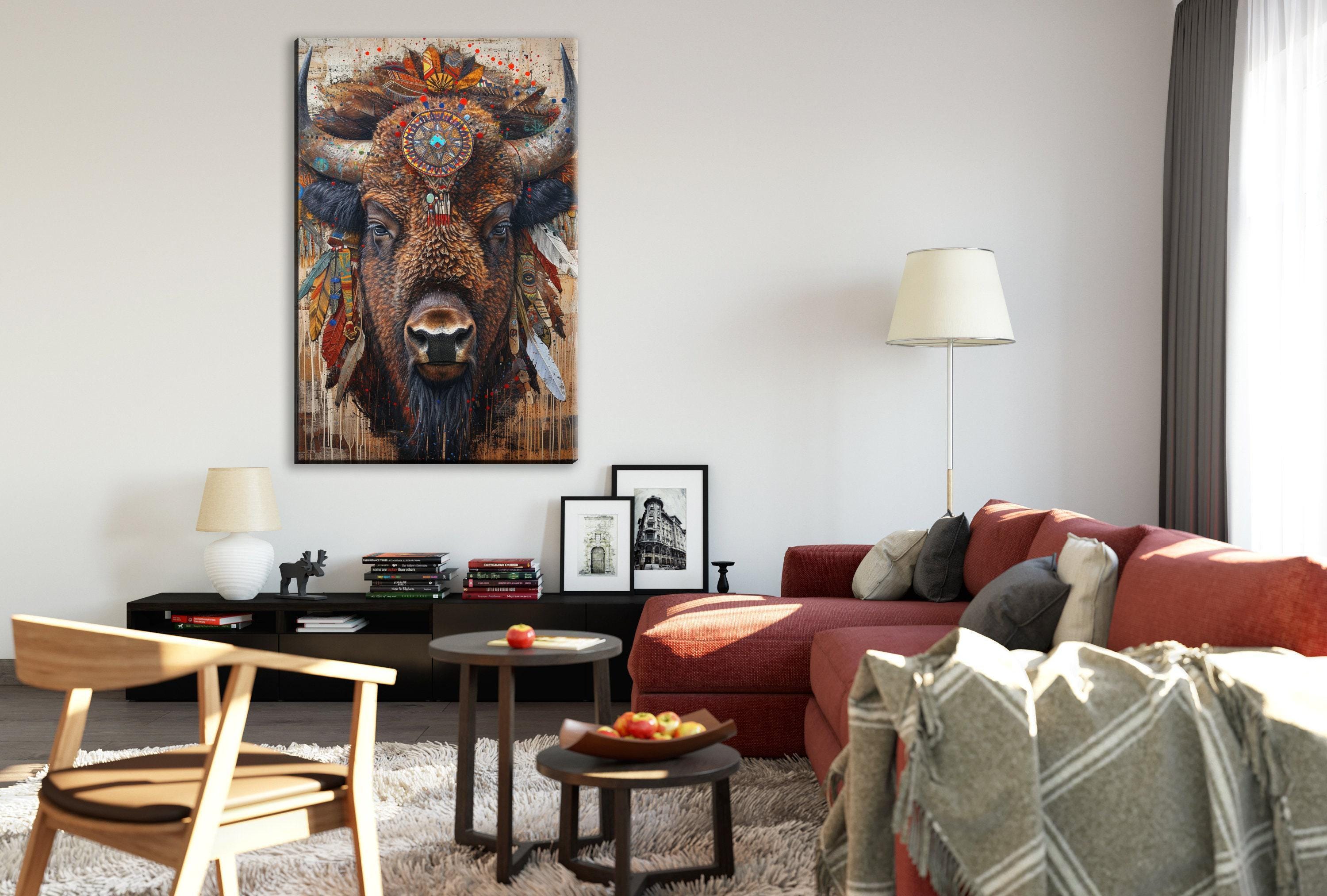 Native American Bison Art – Large Canvas Art | Gallery Wrapped Canvas, Ready to Hang