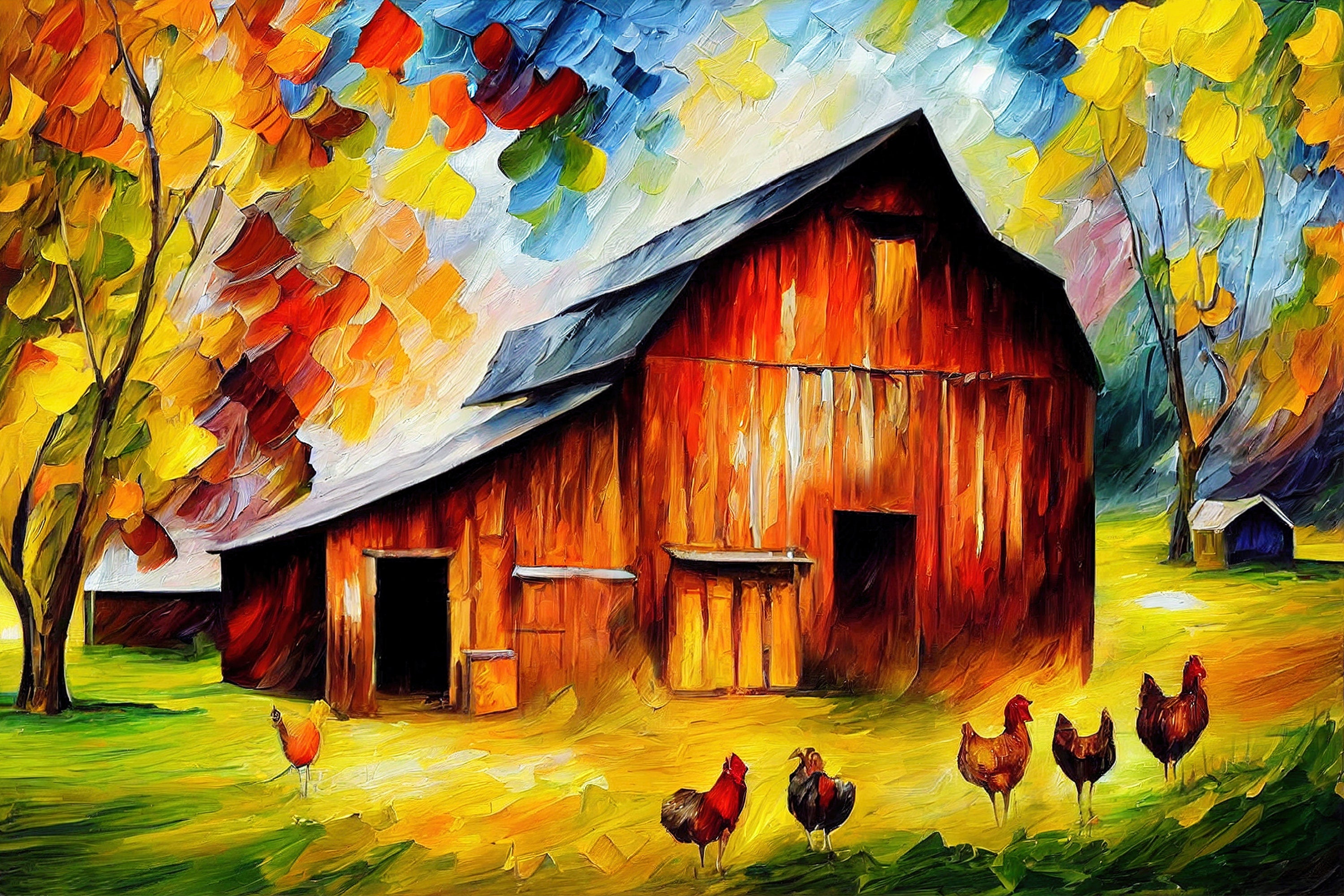 Farmhouse Canvas Print - Vibrant Barn Canvas Art with Wooden Frame