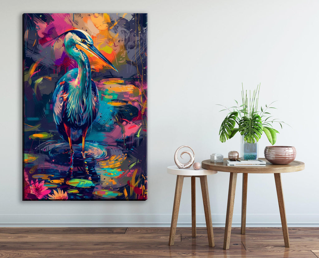 Blue Heron Canvas Art – Vibrant Wetlands Decor | Large Gallery Wrapped Canvas Print
