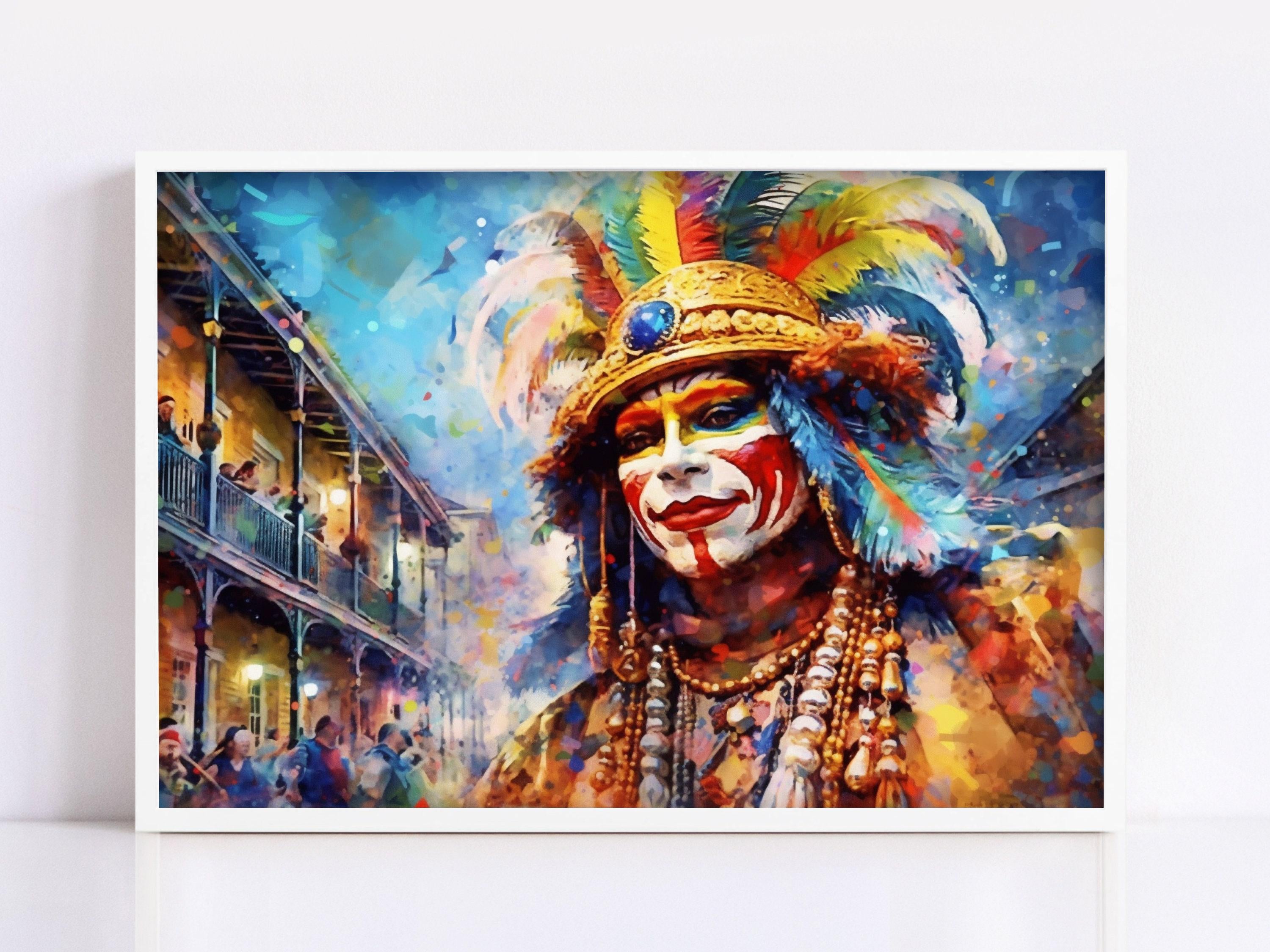 New Orleans Mardi Gras Masquerade Character Watercolor, Print on Canvas, Artist Paper, Watercolor Paper, Available in Extra Large Sizes