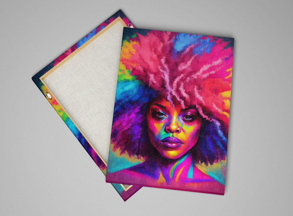 Black Female Art Print - Vibrant African Queen Painting on Gallery Wrapped Canvas