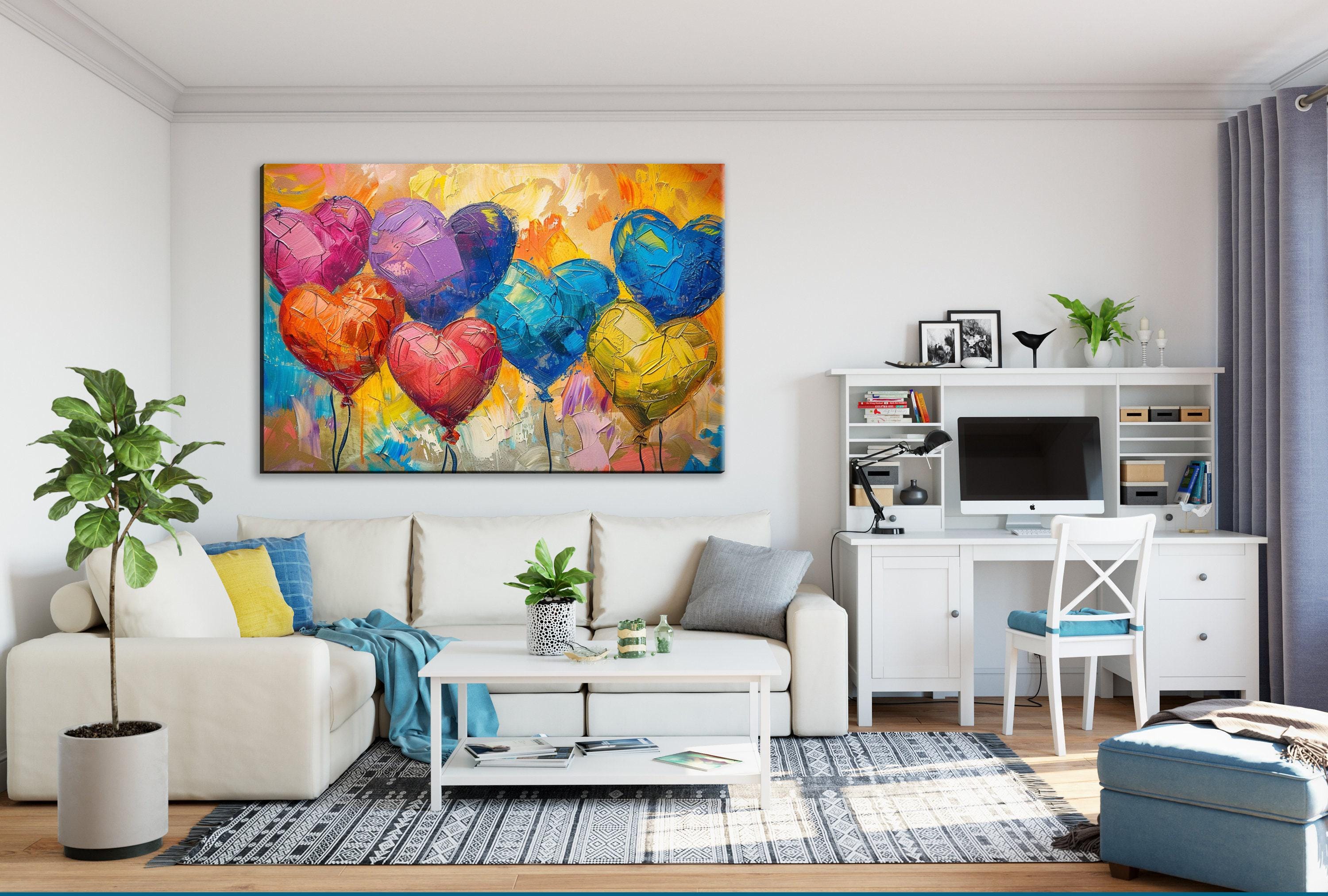 Heart Shaped Balloon Art – Large Canvas Art with Love Themed Decor, Ready to Hang