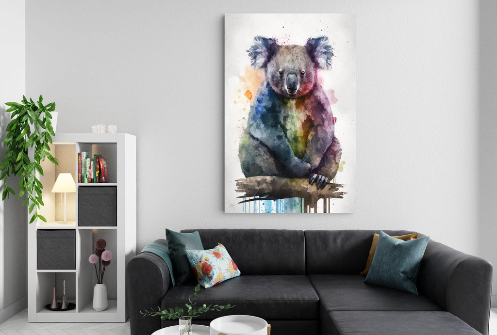 Wildlife Elegance: Koala Bear Watercolor Painting, Giclee Print on Canvas, Artist Paper, Watercolor Paper, Available in Extra Large Sizes