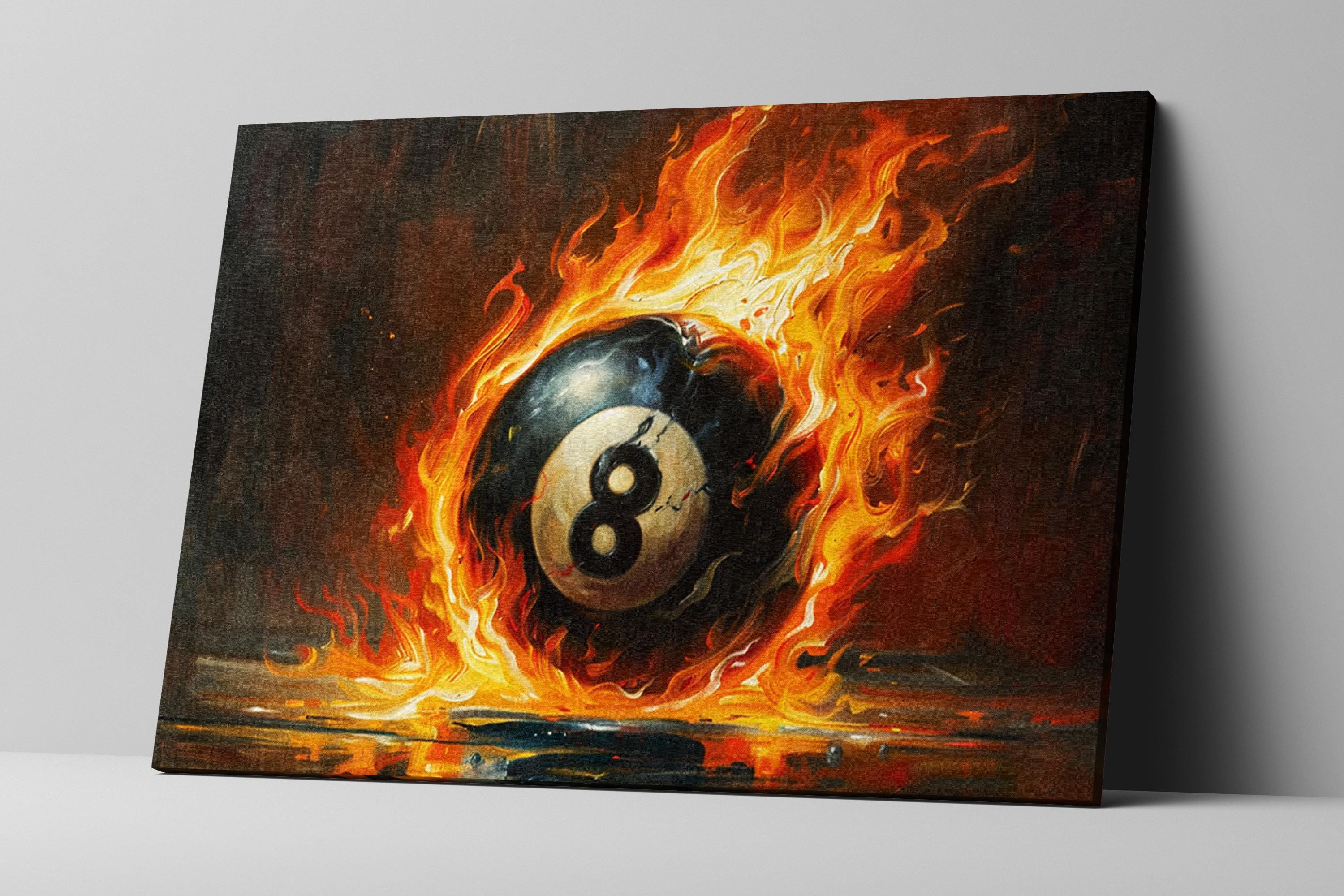 Flaming 8 Ball Wall Art – Extra Large Gallery Wrapped Canvas for Game Room Decor