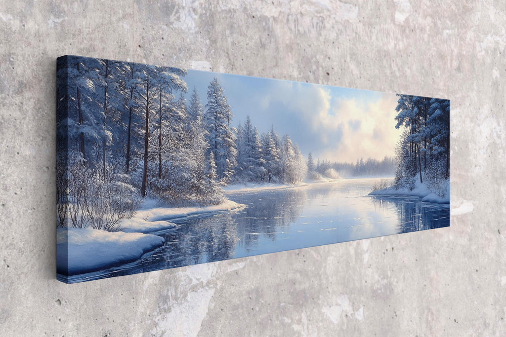 a painting of a winter scene on a wall