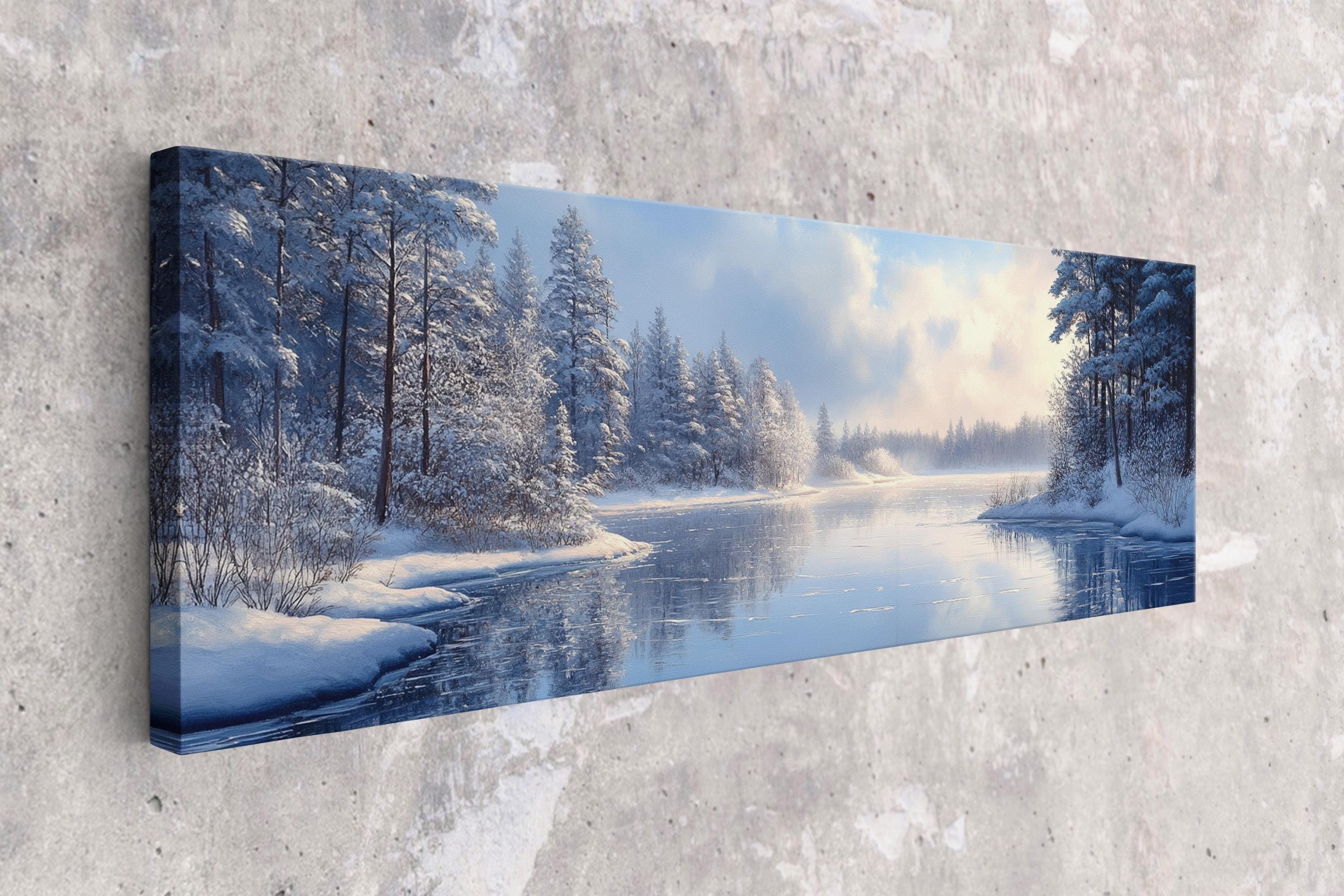 a painting of a winter scene on a wall