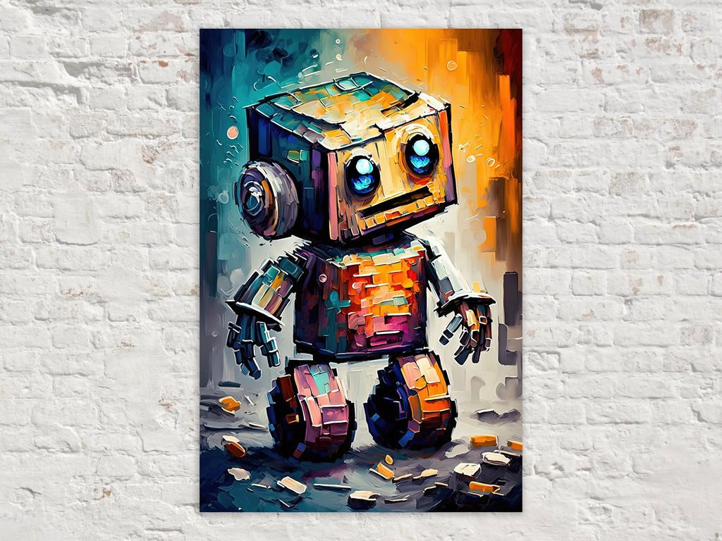 Baby Robot Art - Colorful Kids Robot Painting | Whimsical Nursery Decor Print