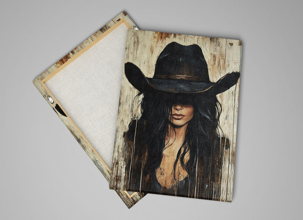 a painting of a woman wearing a cowboy hat