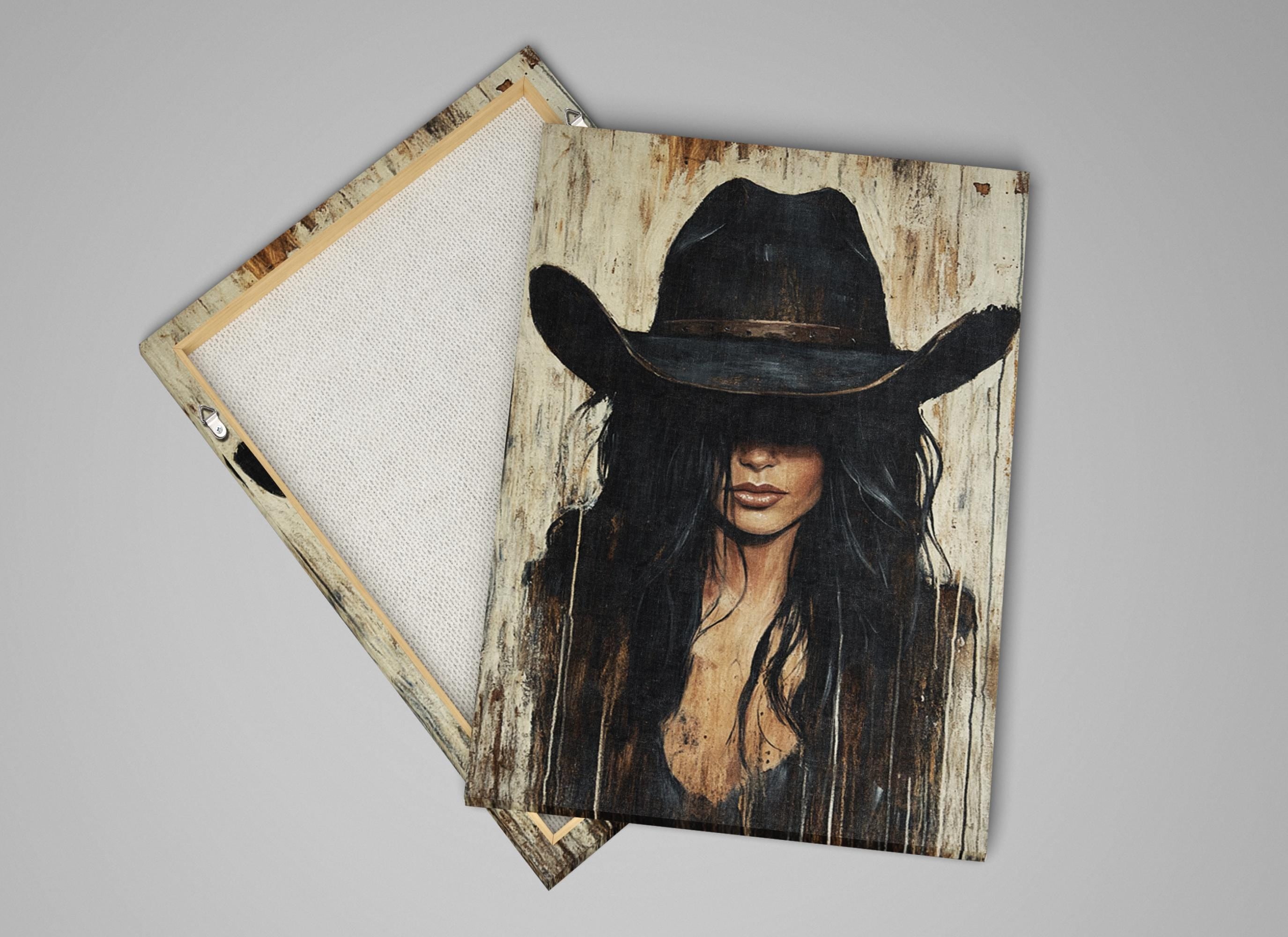 a painting of a woman wearing a cowboy hat