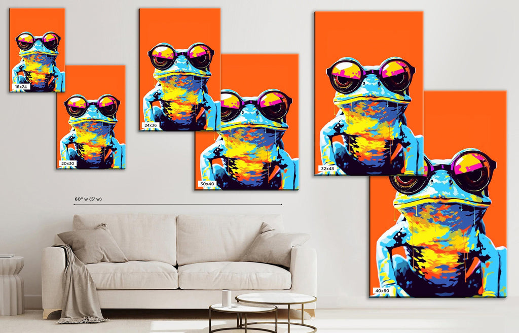 Hipster Frog Canvas – Large Gallery Wrapped Canvas Print with Funny Frog Art
