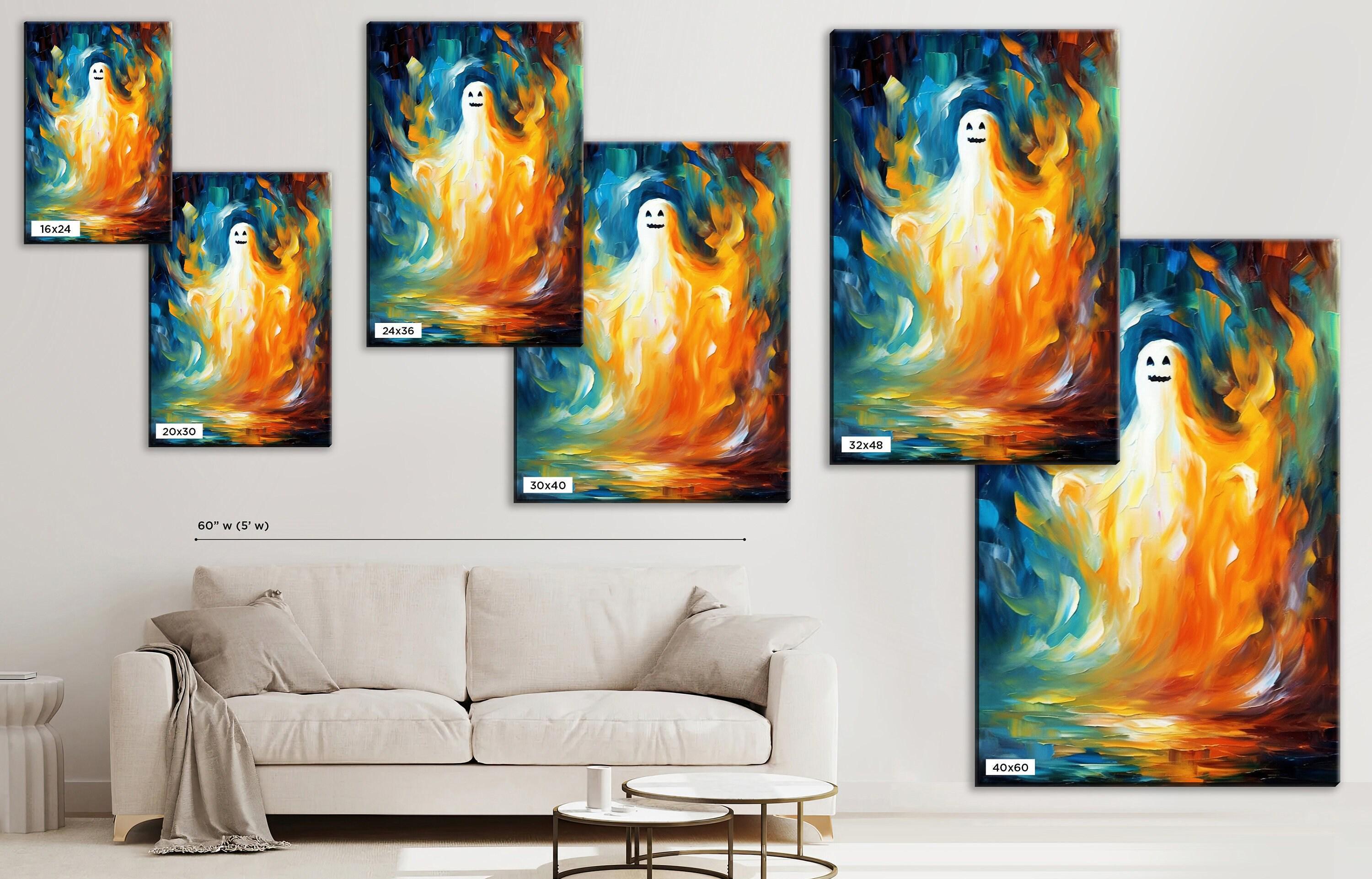 Cute Ghost Wall Art – Halloween Canvas Art | Extra Large Gallery Wrapped Canvas Print
