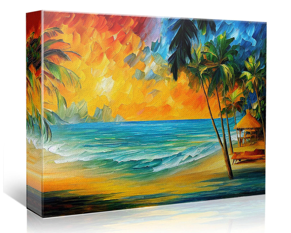 Tropical Beach Canvas Print – Vibrant Nautical Oil Painting | Gallery Ready Wall Art