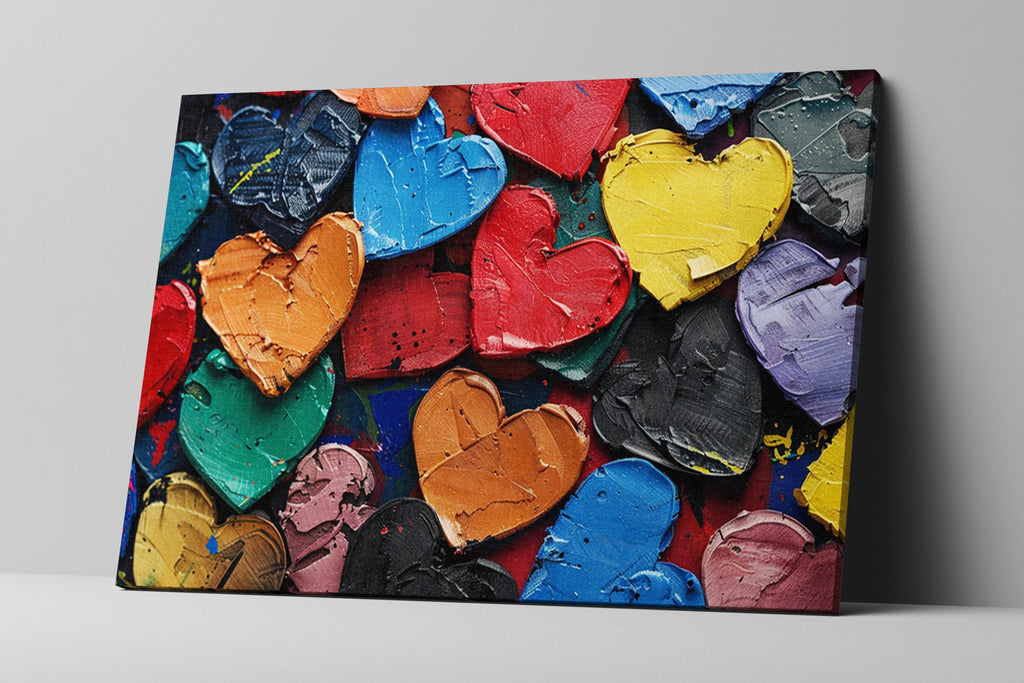 Painted Hearts Wall Art – Large Canvas Prints | Vibrant Love Painting on Gallery Wrapped Canvas