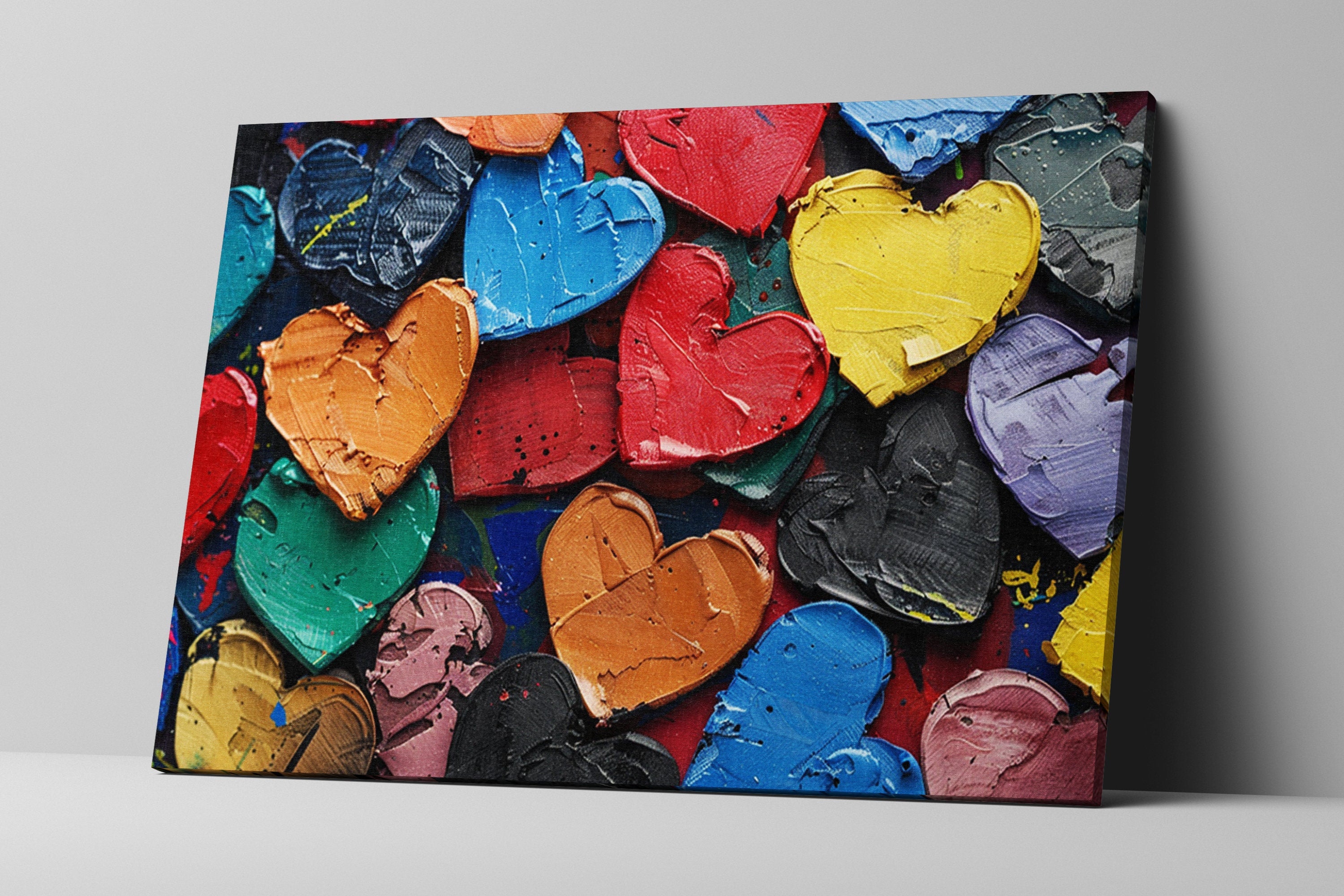 Painted Hearts Wall Art – Large Canvas Prints | Vibrant Love Painting on Gallery Wrapped Canvas