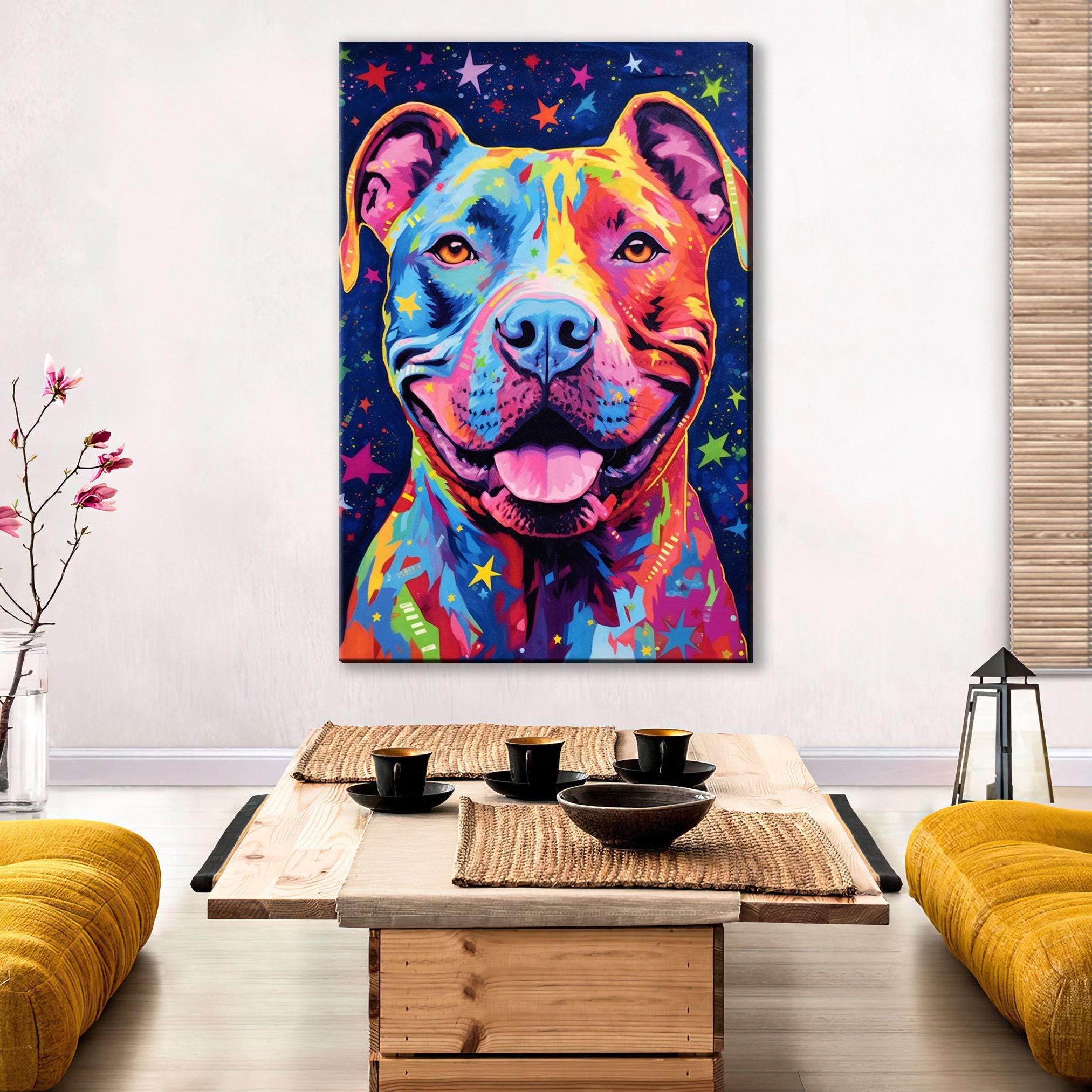 Pitbull Canvas Art – Large Canvas Print | Colorful Dog Artwork, Vibrant Pop Art Dog Print