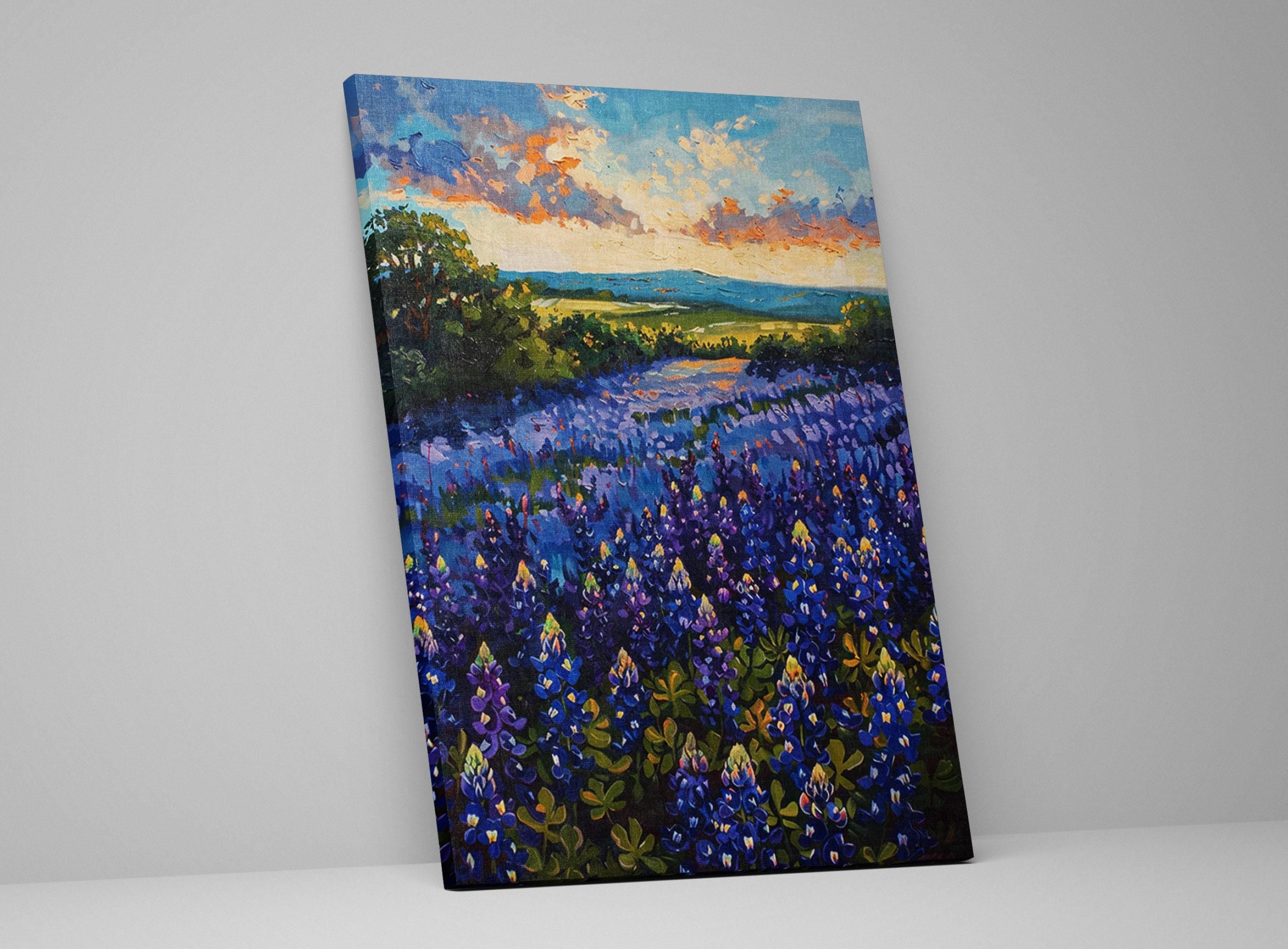 Texas Bluebonnet Painting - Large Canvas Art | Gallery Wrapped Canvas, UV Coated Print
