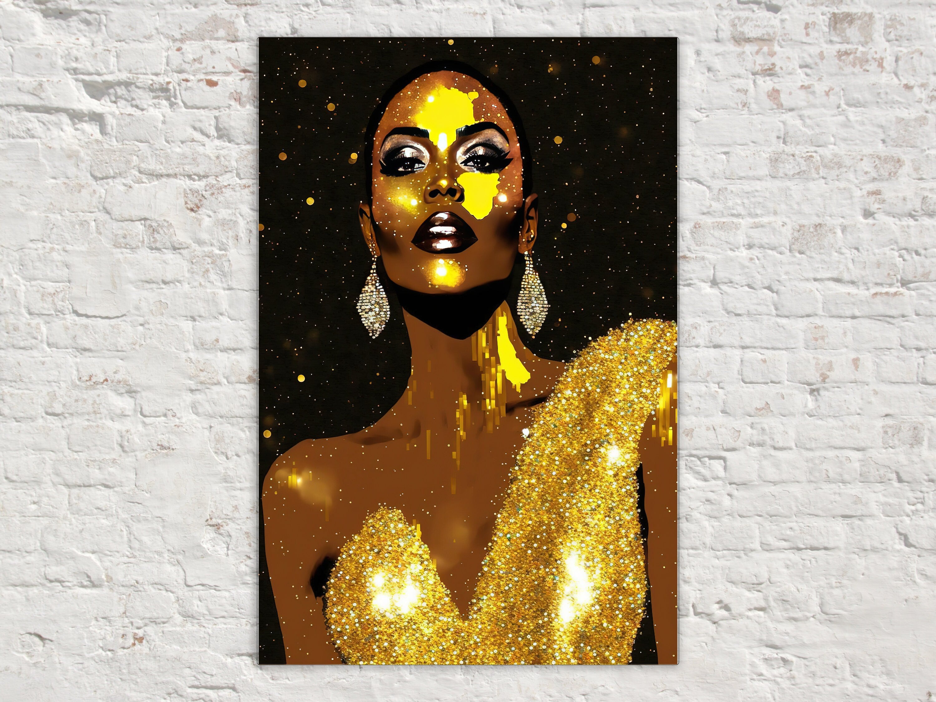 Black Woman Canvas – African American Art | Black And Gold Giclee Print, Vibrant Wall Decor