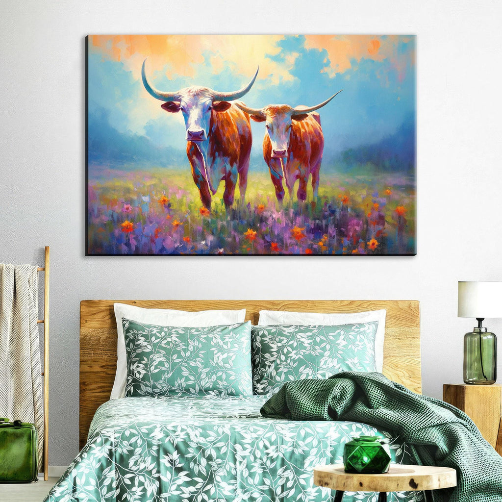 Texas Longhorn Wall Art - Large Canvas Art Print With Rustic Western Decor