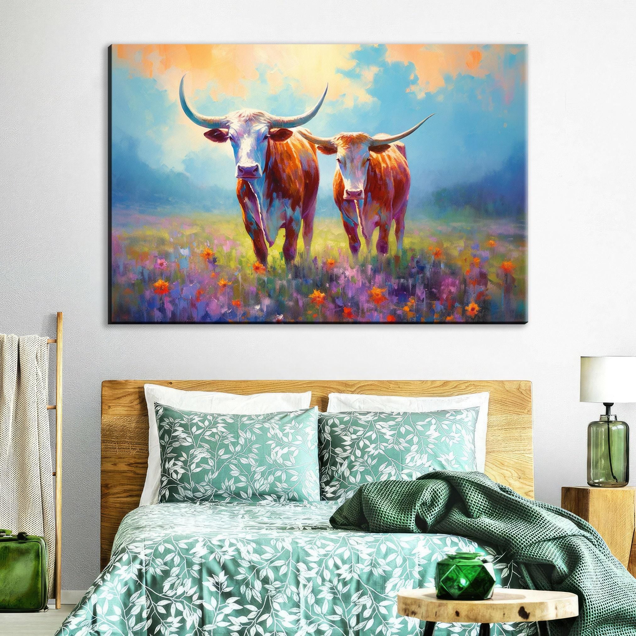 Texas Longhorn Wall Art - Large Canvas Art Print With Rustic Western Decor