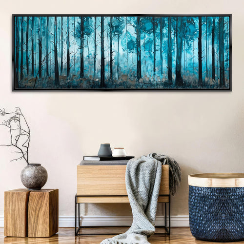 a painting on a wall of a forest
