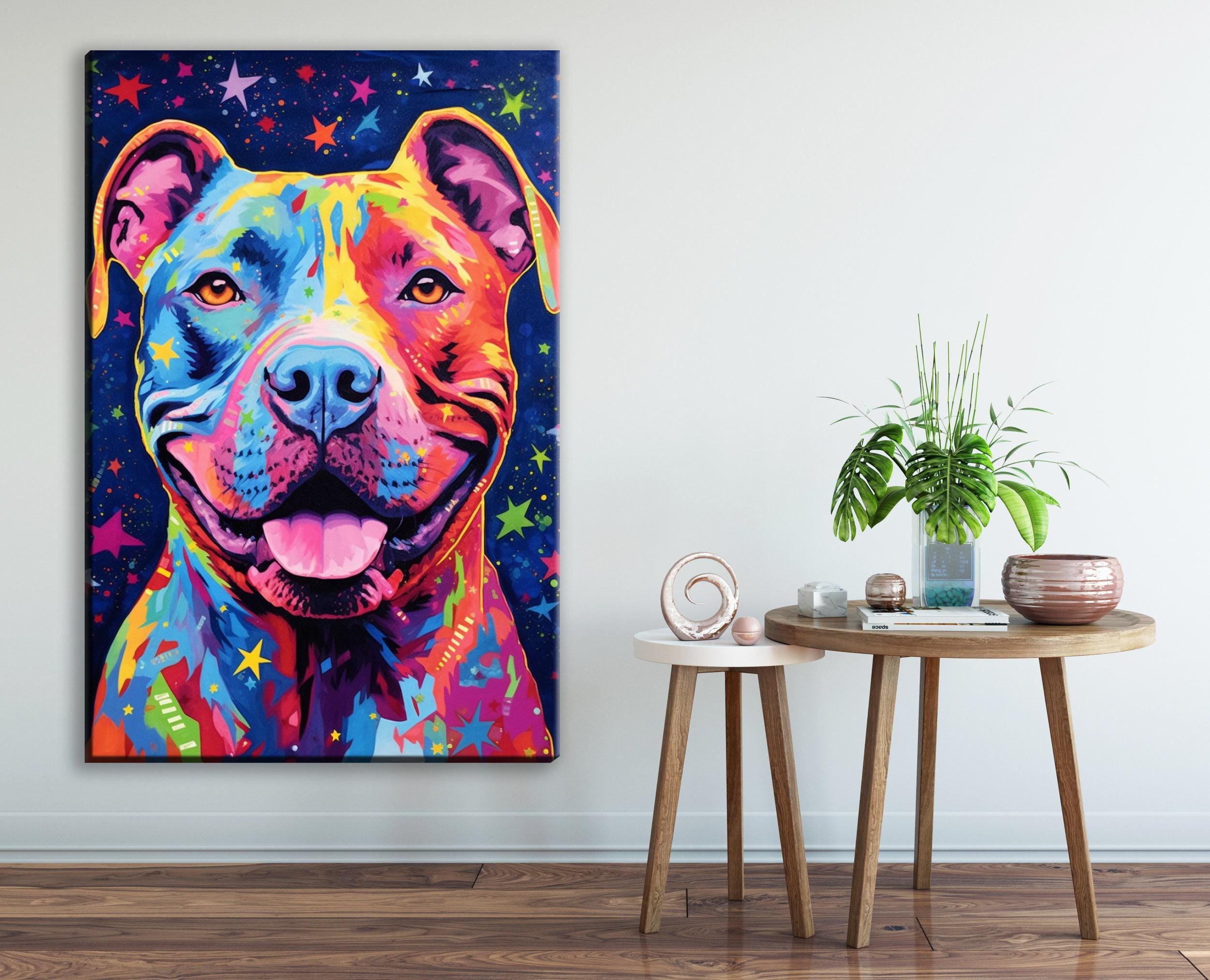 Pitbull Canvas Art – Large Canvas Print | Colorful Dog Artwork, Vibrant Pop Art Dog Print