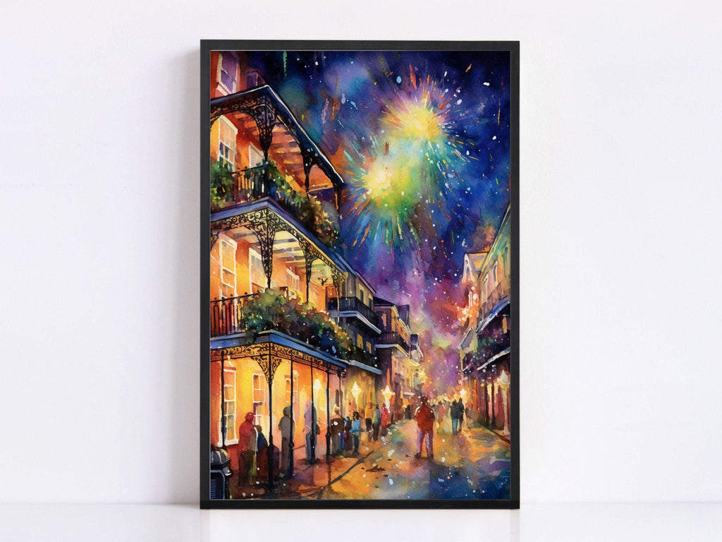 Vibrant Mardi Gras Night Celebration Watercolor –  Giclee Print on Canvas, Artist Paper, Watercolor Paper, Available in Extra Large Sizes