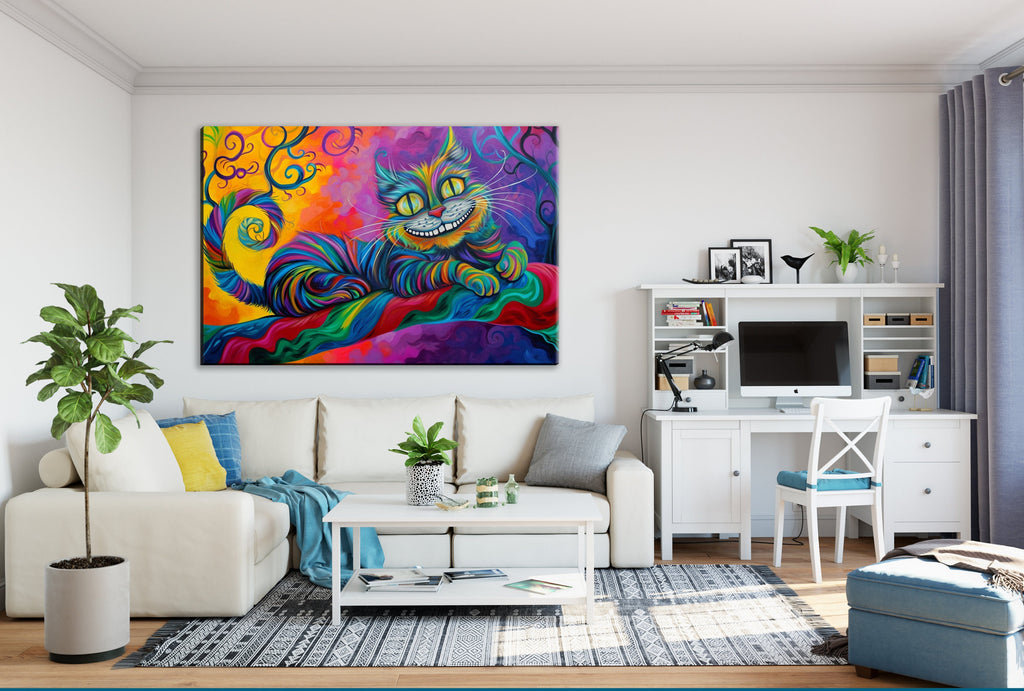 Cheshire Cat Painting – Gallery Wrapped Canvas | Fantasy Wall Art, Extra Large